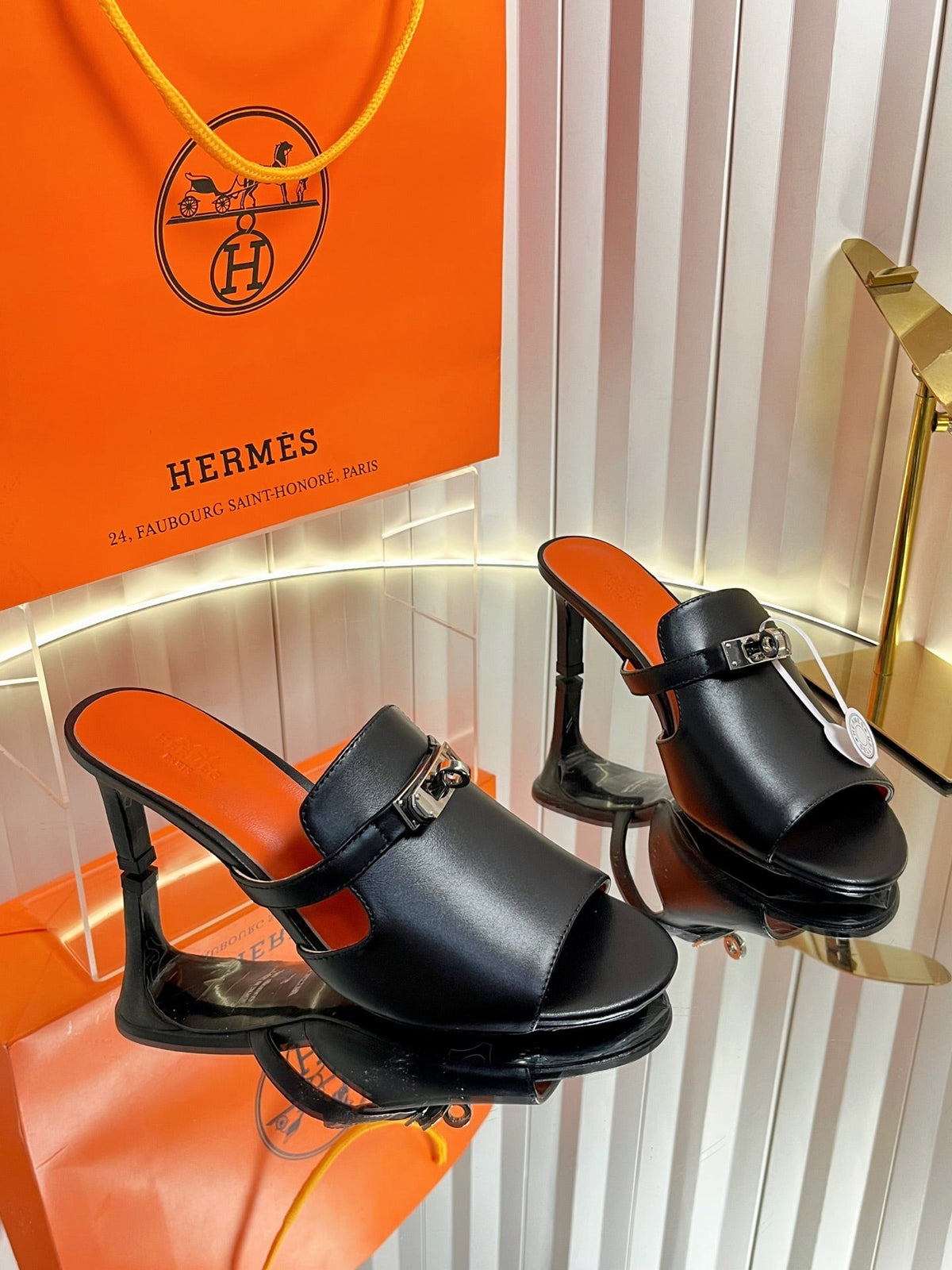 HM Cute Sandal 7cm Black Calfskin 616214