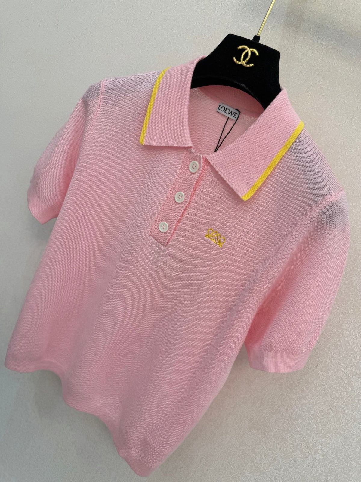 Loewe 26s Polo Collar Short-Sleeved Shirt Light Pink Tencel 394815