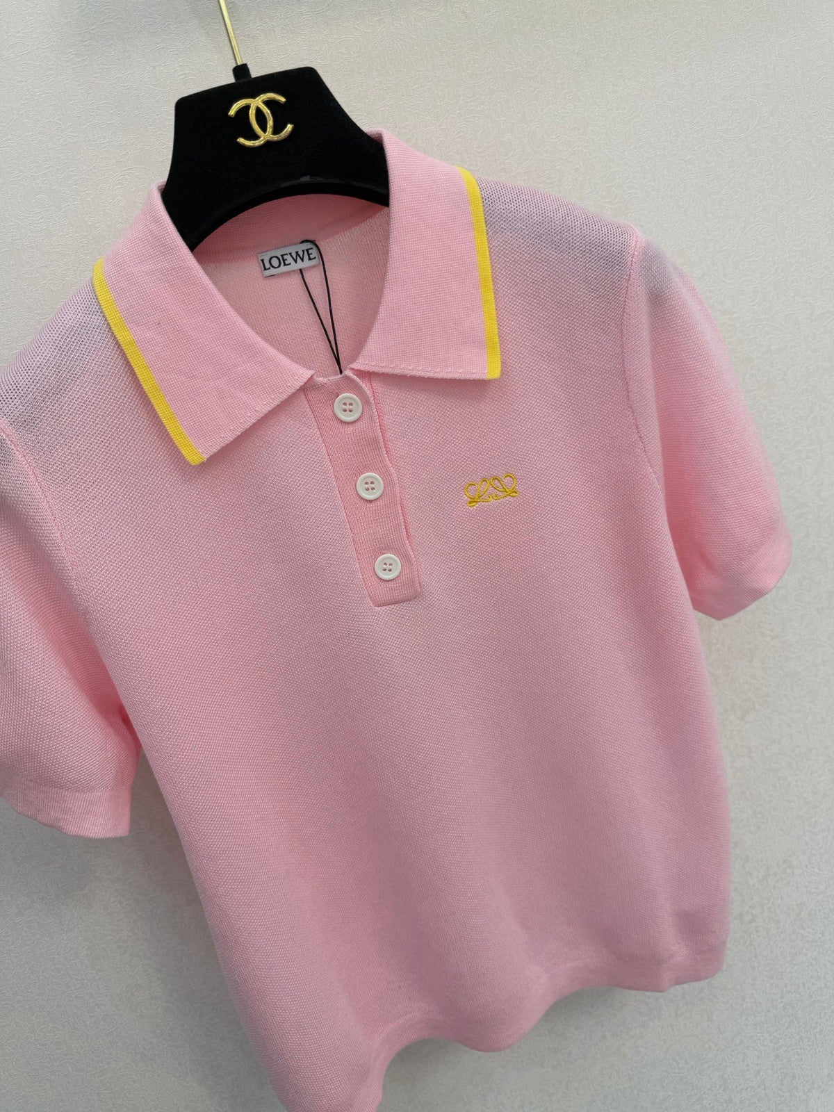 Loewe 26s Polo Collar Short-Sleeved Shirt Light Pink Tencel 394815