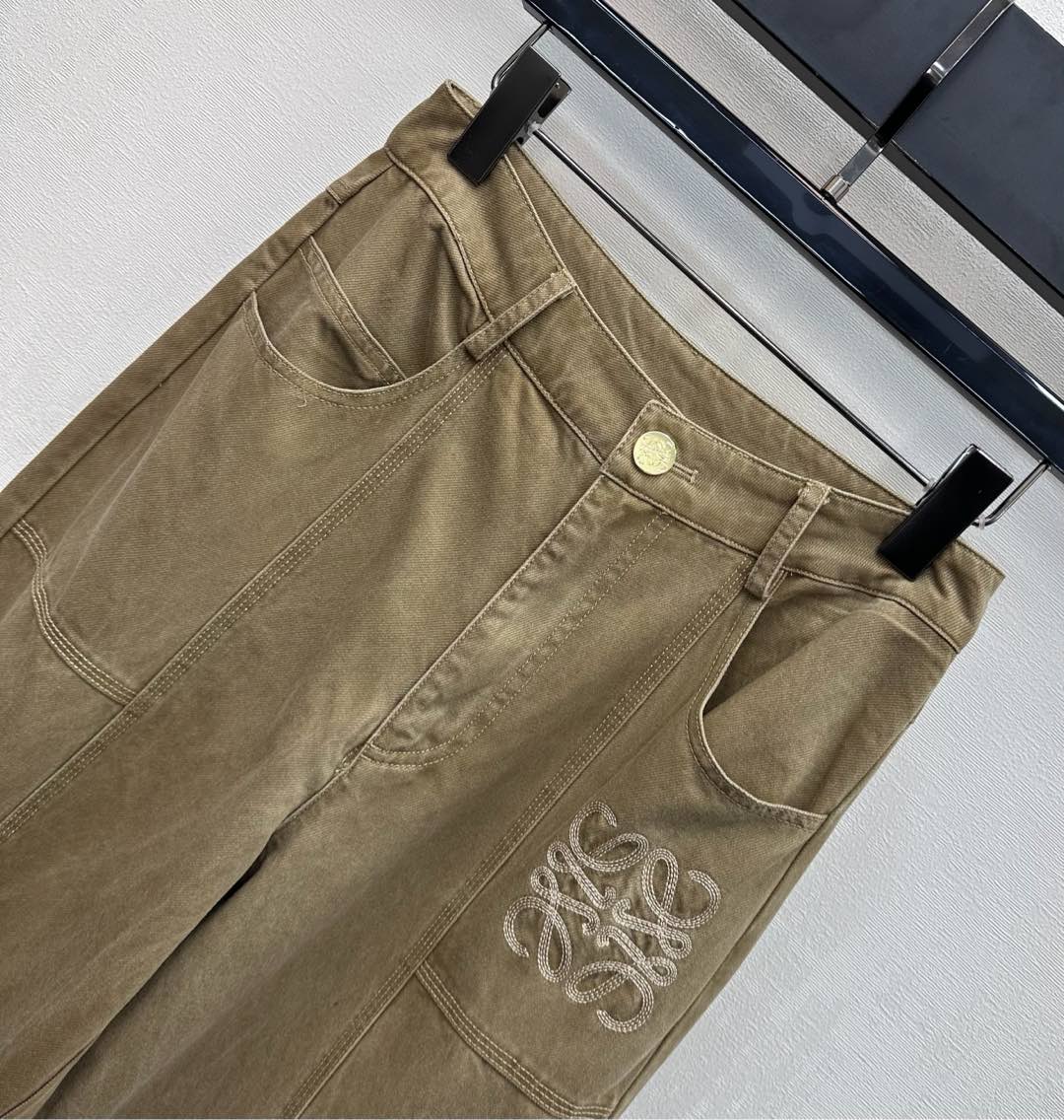 Loewe Anagram Embroidered Jeans Khaki Cotton Lyocell 350241