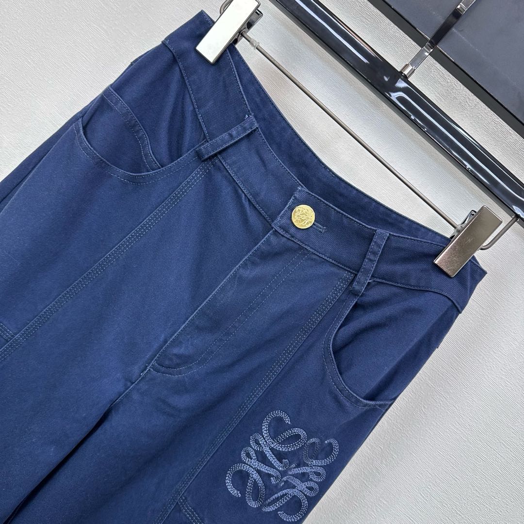 Loewe Anagram Embroidered Jeans Navy Blue Cotton Lyocell 350239
