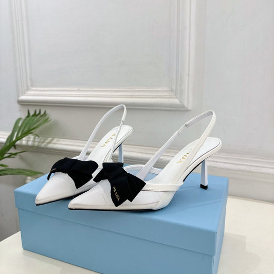 PRA 26S Pointed-Toe Slingback 75 White Mesh Sheepskin 631962