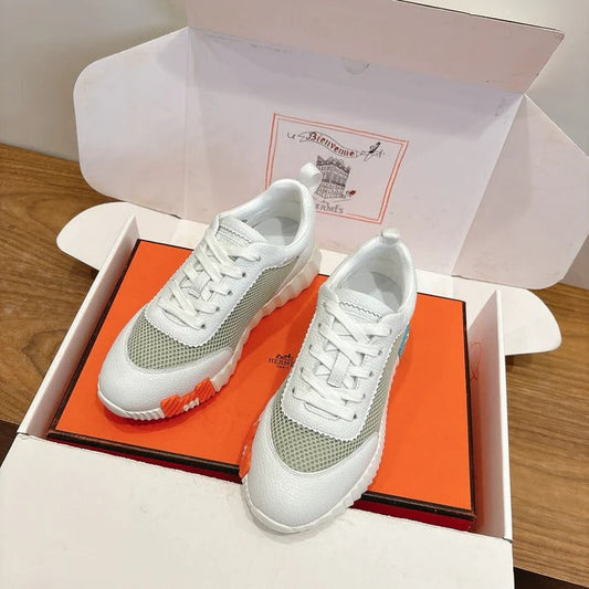 HM 26ss Sneakers White Light Green Cowhide Fabric 638564