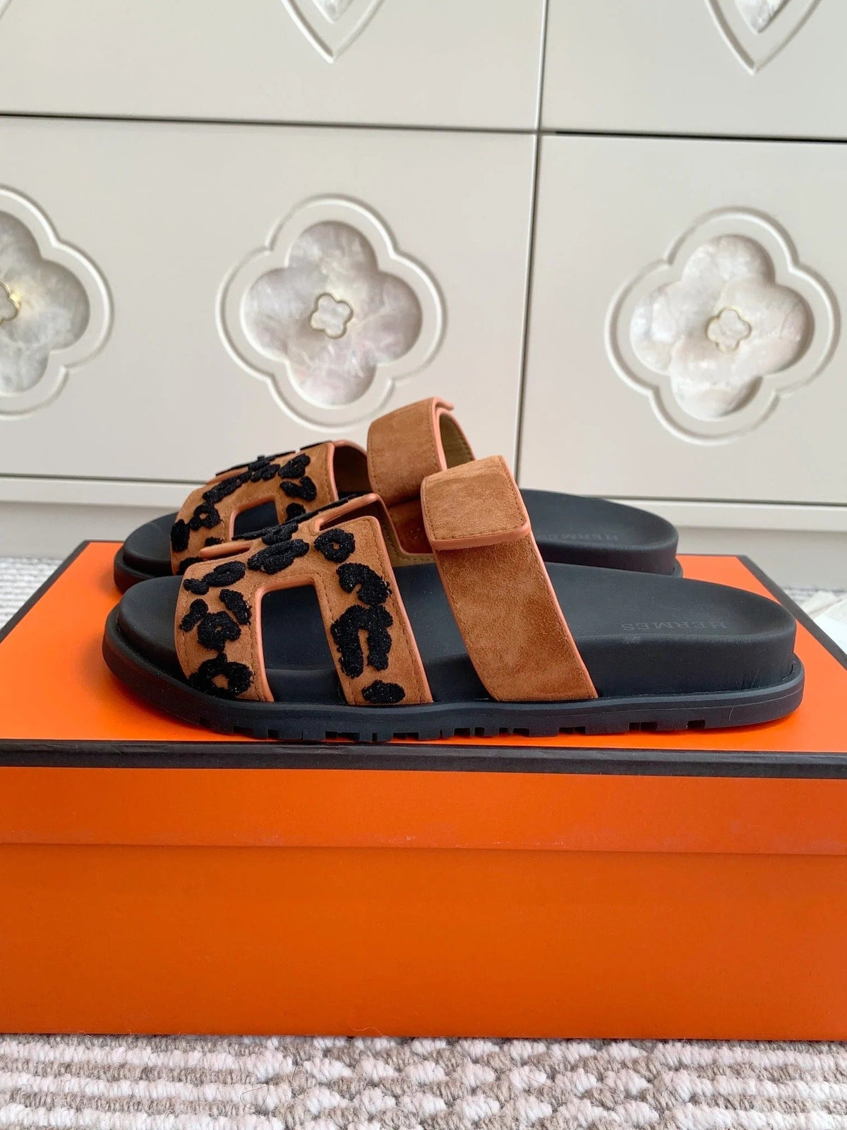 Hermes 2026 Chypre Sandal With Leopard Print Suede Leather 982197