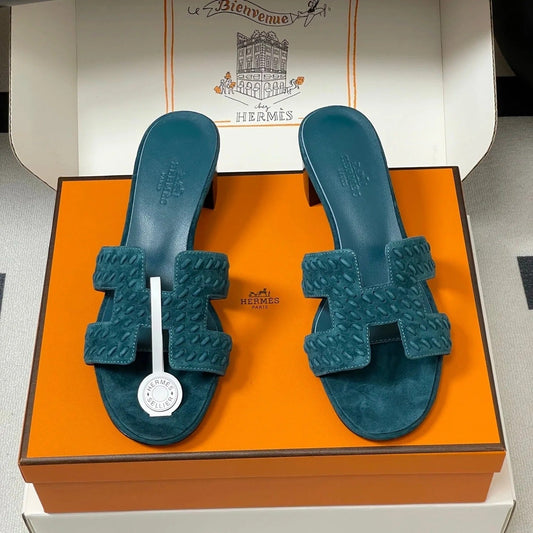 HM 25S ORAN HIGH‑HEEL SANDAL IN DARK BLUE SUEDE AND LAMBSKIN