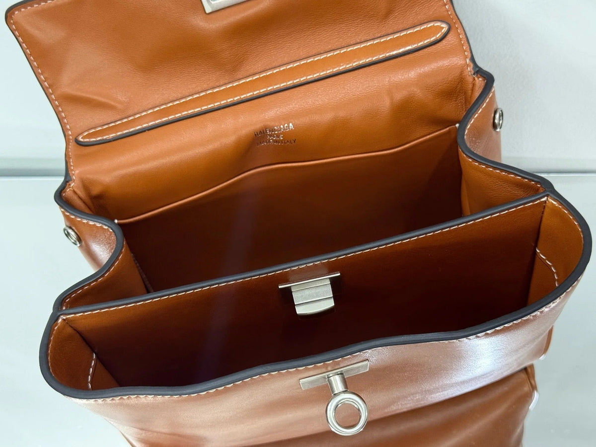 Balenciaga Small Bag 22 Camel Brown Cowhide Sliver Hardware