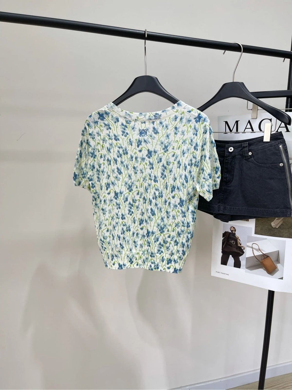 LOEWE SHORT-SLEEVE SWEATER WITH FLORAL KNIT 275922