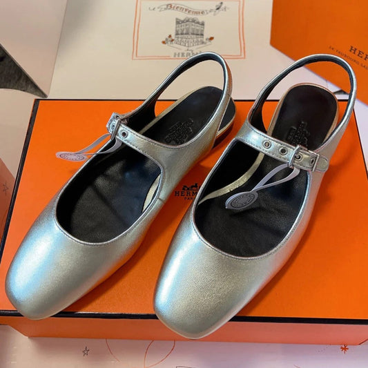KLEO SLINGBACK IN SILVER CALFSKIN