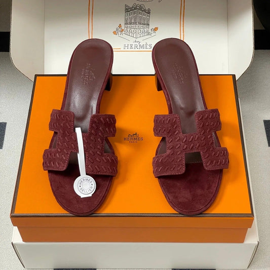 HM 25S ORAN HIGH‑HEEL SANDAL IN DARK RED SUEDE AND LAMBSKIN