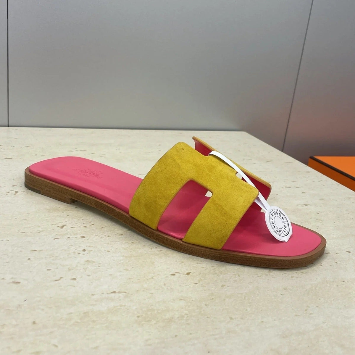 HM 26ss Oran Sandals Pink Yellow Suede Cowhide 607207
